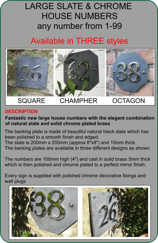 Large SLATE & CHROME House Number Signs eBay