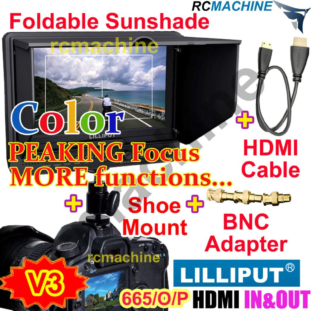 Lilliput 7/" 665GL-70NP//H//Y HDMI HD Monitor+hot shoe stand+BNC Adapter+HDMI cable