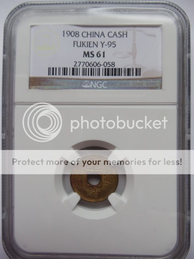 1908 Imperial China Y 95 Fukien Cash NGC MS 61  