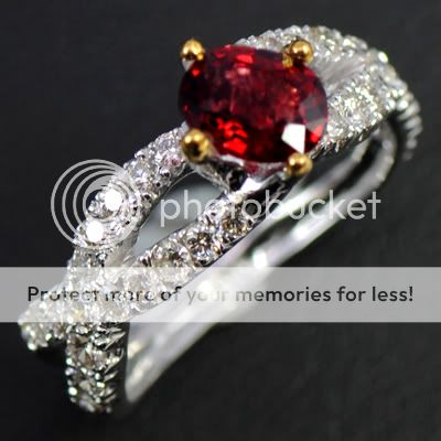 14k White Gold Natural Top Blood Red Spinel Diamond Ladies Engagement 