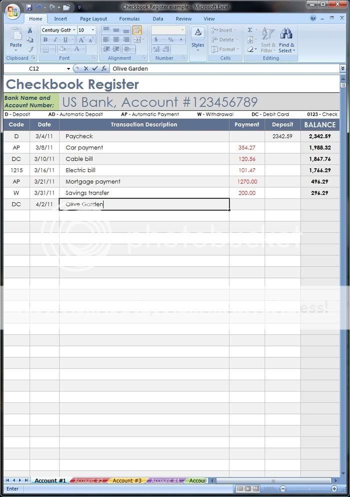 Each of the 5 worksheet tabs has 2,000 transaction entry lines, far 