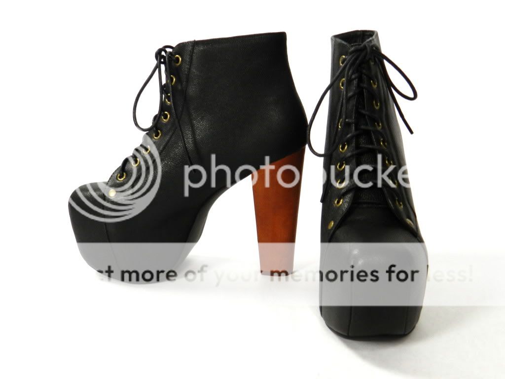 Jeffrey Campbell Lita Black Leather Platform Boots Heels